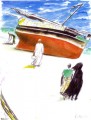 Dhow on Beach with Figures